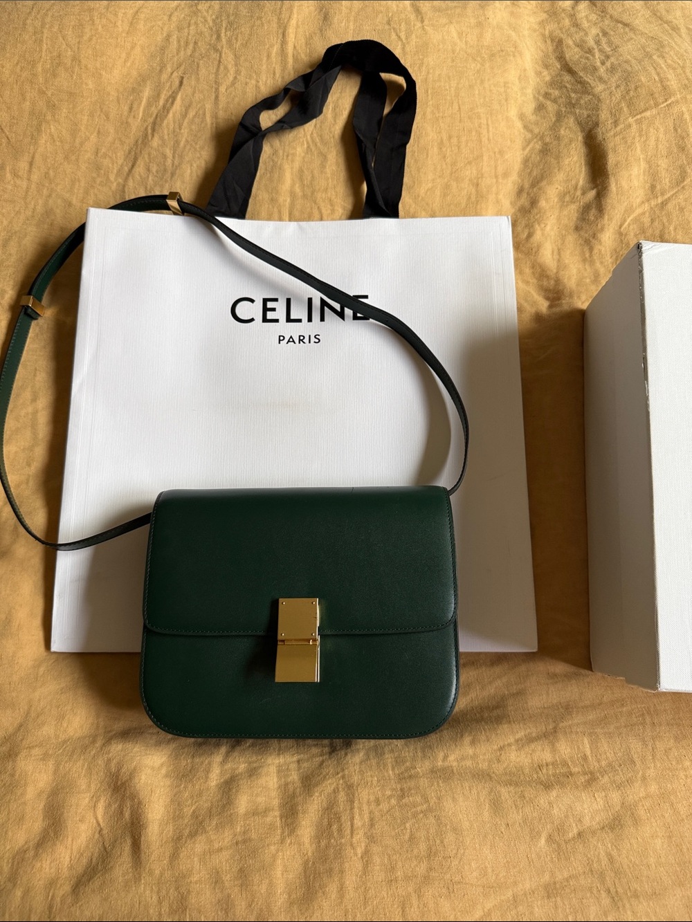 AUTHENTIC CELINE Teen Classic Box Bag Medium Amazon Green